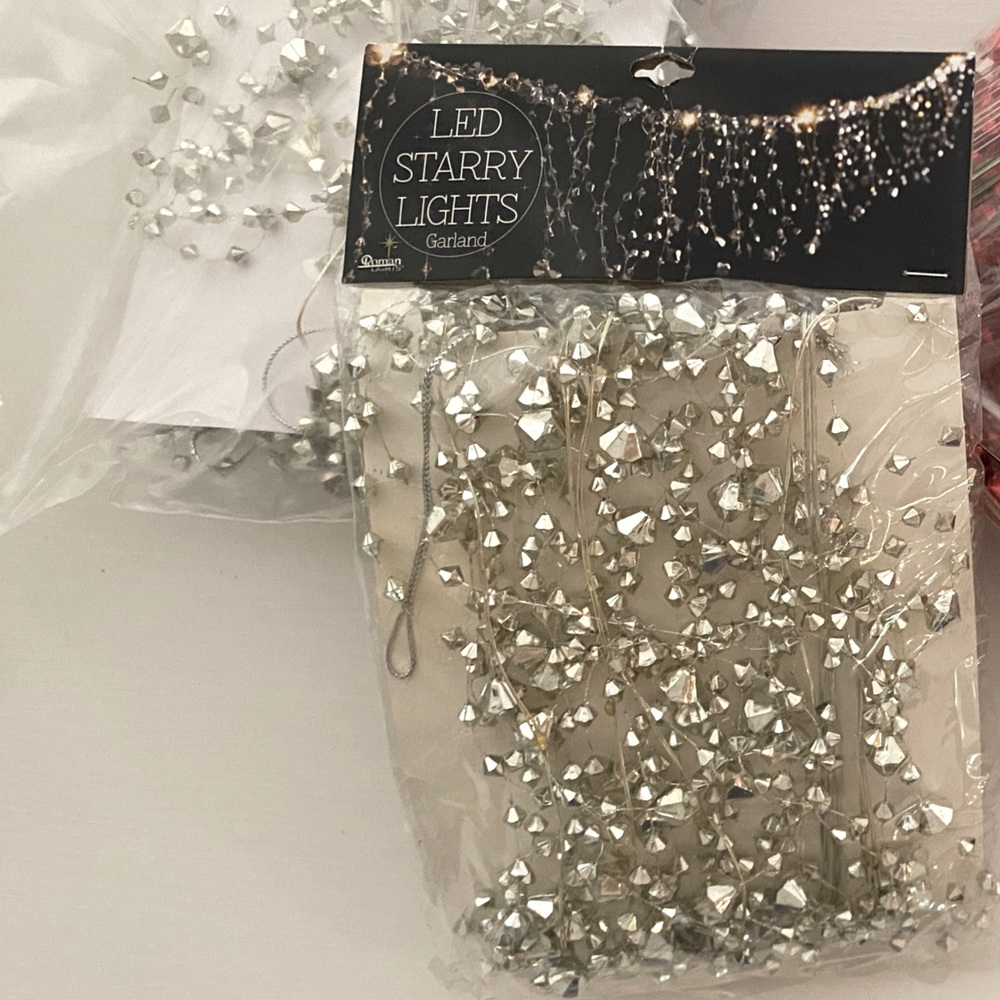 LED Starry Lights, 6 Ft. Roman Lights Battery Operated Silver Garland, Christmas